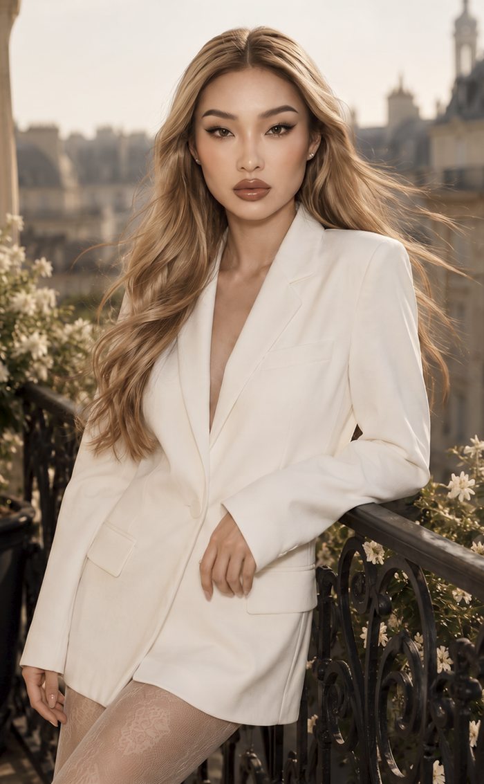 Model with long, glossy honey-blonde hair